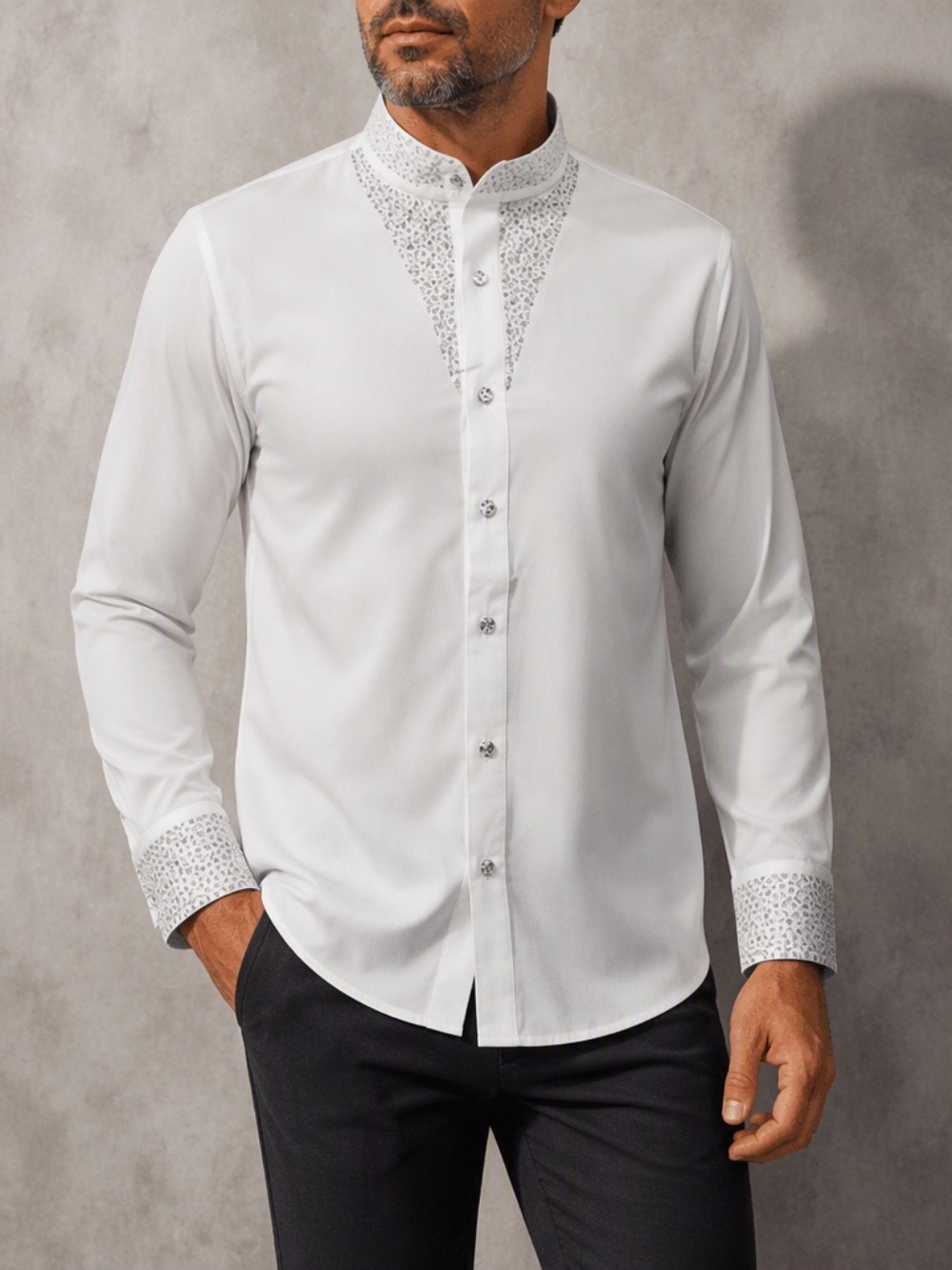 Mandarin Collar Formal Shirt Slim Fit - Męska koszula w stylu casual, idealna