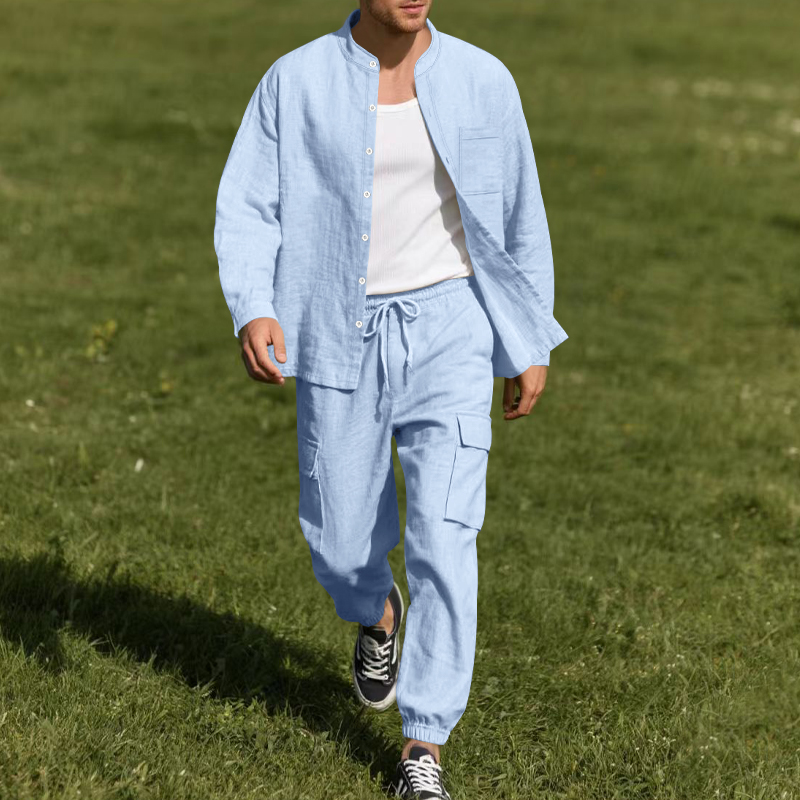 Męski lniany, oddychający dwuc – Mens Linen Shirt Long Sleeve recenzja i cena