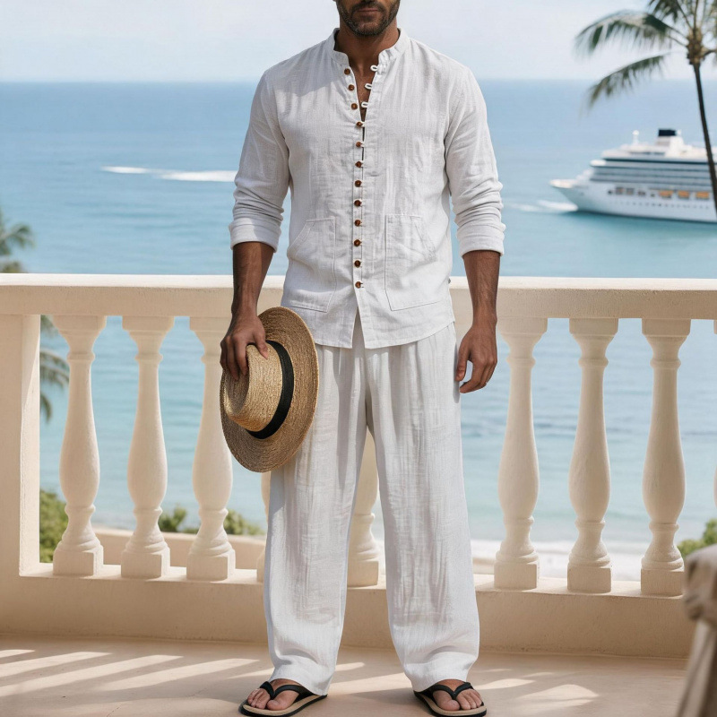 Męski zestaw w stylu vintage:  – Mens Linen Shirt Long Sleeve recenzja i cena