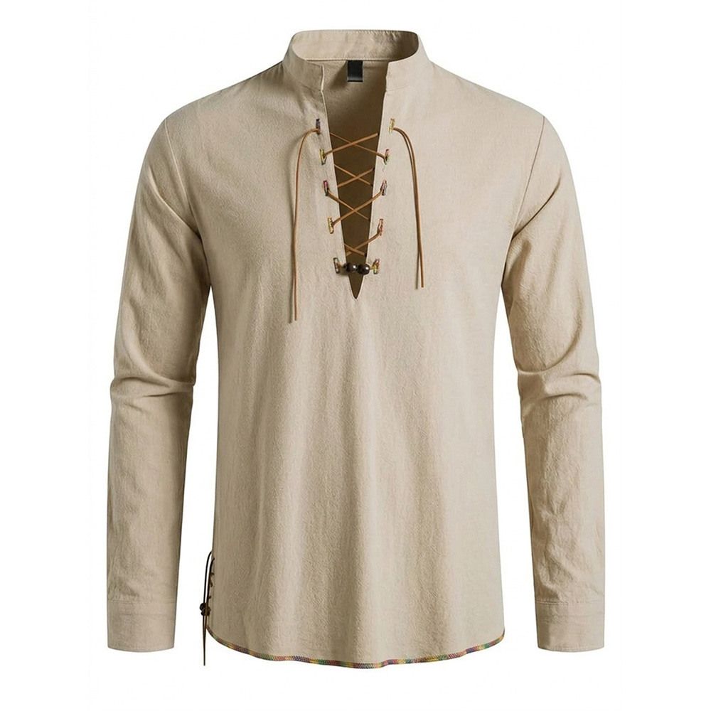 Męska koszula Henley z dekolte – Medieval Gothic Lace Up Pirate Shirt recenzja i cena
