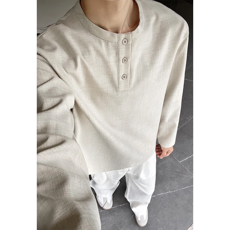 Męska koszula Henley z imitacj – Mens Linen Shirt Long Sleeve recenzja i cena