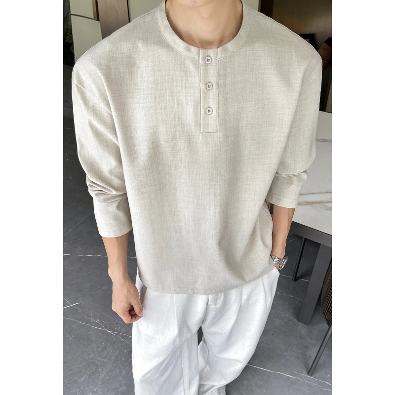 Męska koszula Henley z imitacj – Mens Linen Shirt Long Sleeve recenzja i cena