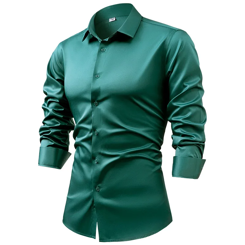 2024 Wiosna Jesień Królewski N – Mens Satin Silk Dress Shirt recenzja i cena