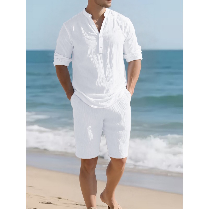 Męski biały dwuczęściowy zesta – Mens Linen Shirt Long Sleeve recenzja i cena