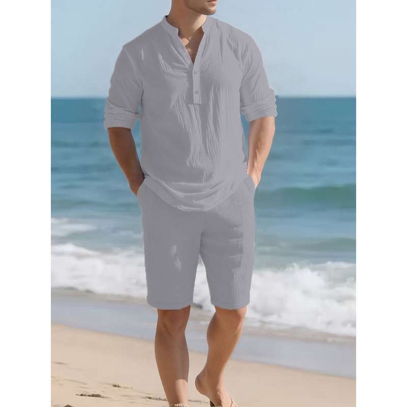 Męski biały dwuczęściowy zesta – Mens Linen Shirt Long Sleeve recenzja i cena