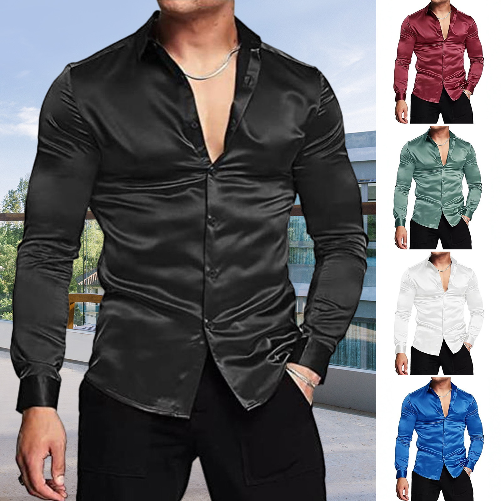 Różowa jedwabna satyna Luksuso – Mens Satin Silk Dress Shirt recenzja i cena