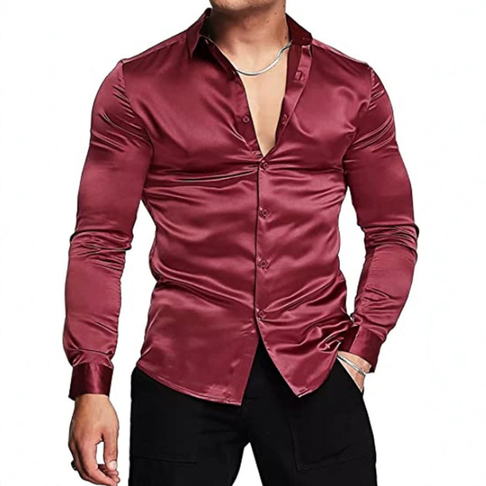 Różowa jedwabna satyna Luksuso – Mens Satin Silk Dress Shirt recenzja i cena