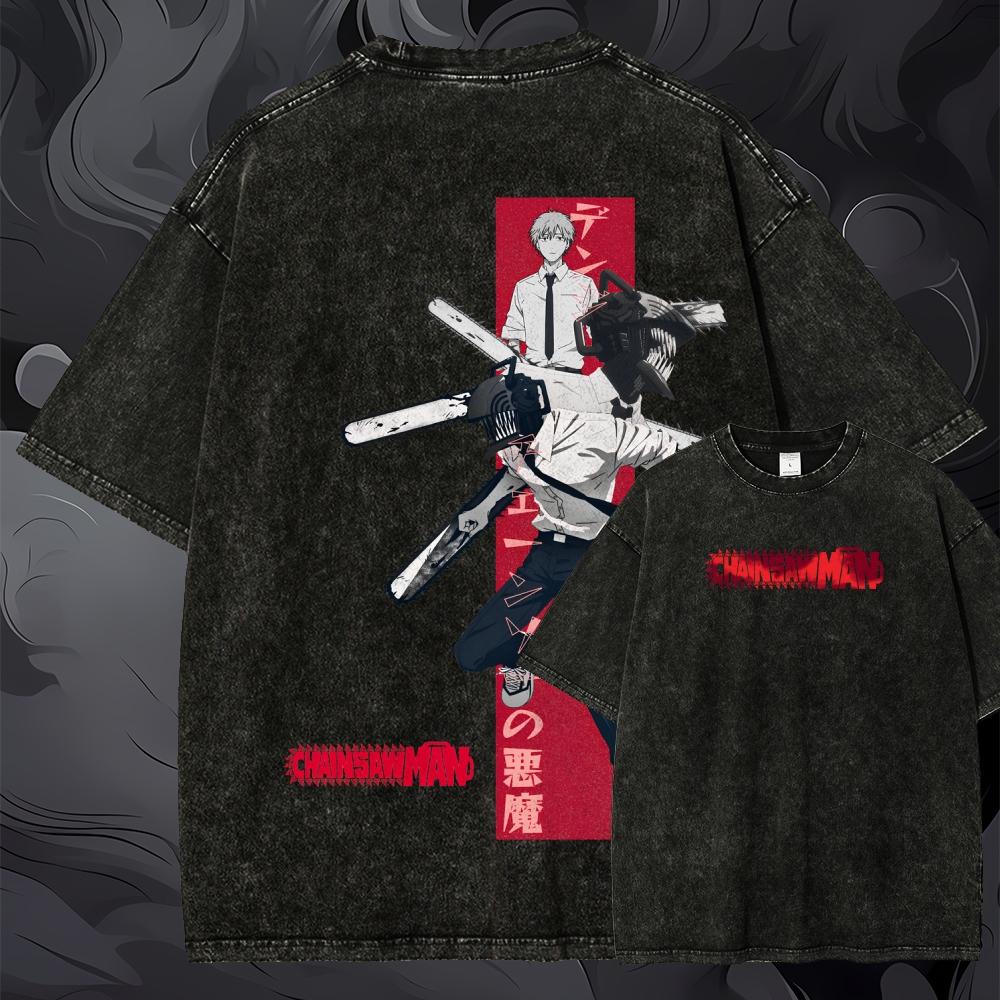 Koszulka z grafiką Chainsaw Ma – Acid Wash Vintage Graphic T Shirt recenzja i cena