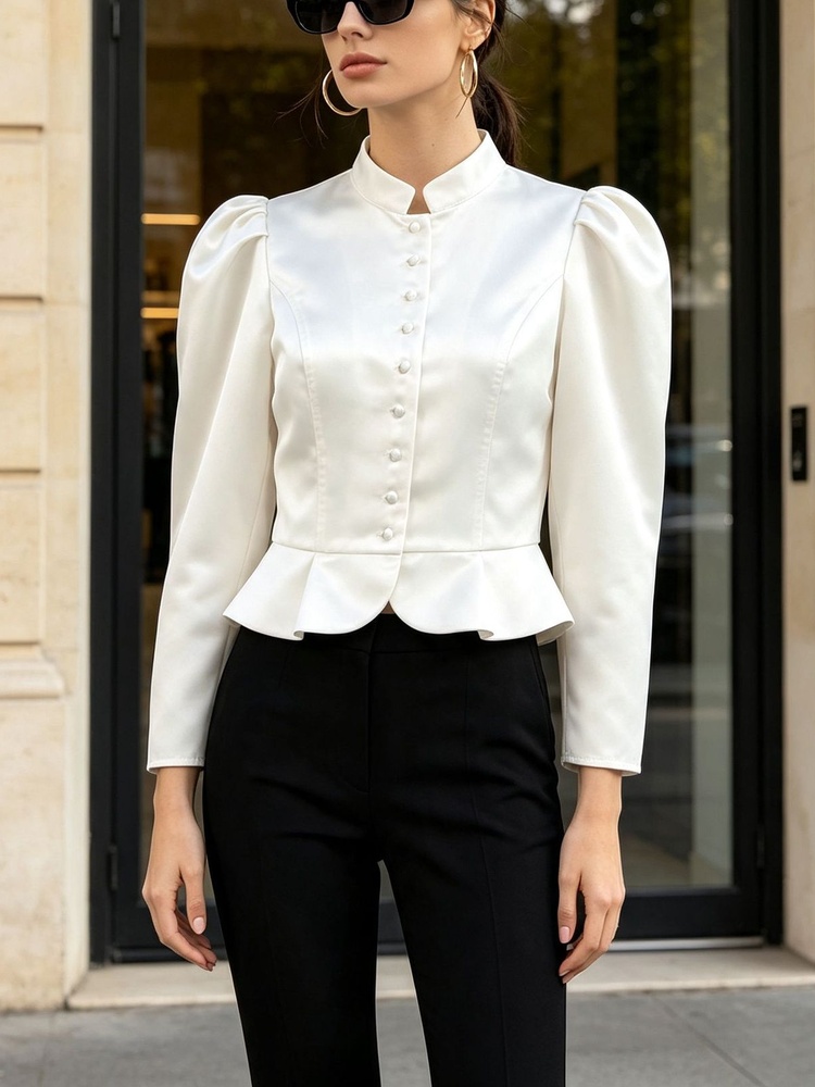 Bluzka z peplumem, długi rękaw – Mandarin Collar Formal Shirt Slim Fit recenzja i cena
