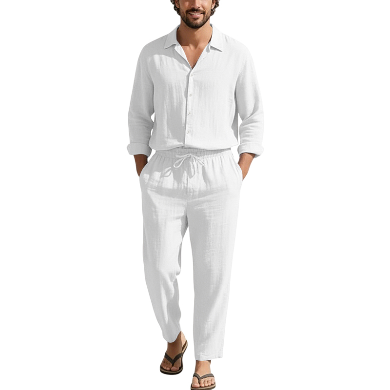 Wiosenno-letnie lniane zestawy – Mens Linen Shirt Long Sleeve recenzja i cena